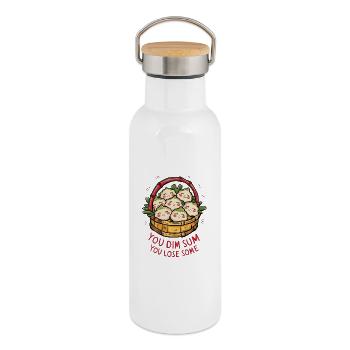 Vous dim sum, vous en perdez - Gourde isotherme avec bouchon en bambou - blanc - Droite