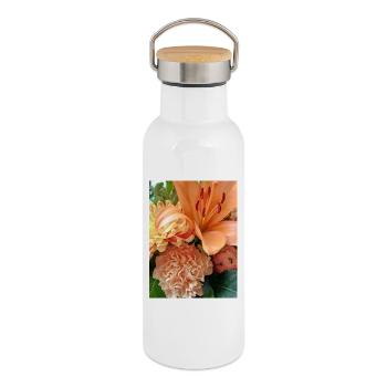 Warm orange floral pattern - Thermal Bottle with Bamboo Lid - white - Right
