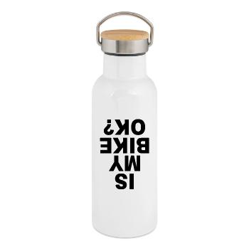 Mon vélo est-il en bon état ? - Ma moto est-elle en bon état ? - Gourde isotherme avec bouchon en bambou - blanc - Droite