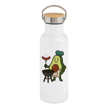 Avo cooking figure with grill and sausages - Thermal Bottle with Bamboo Lid - white - Right