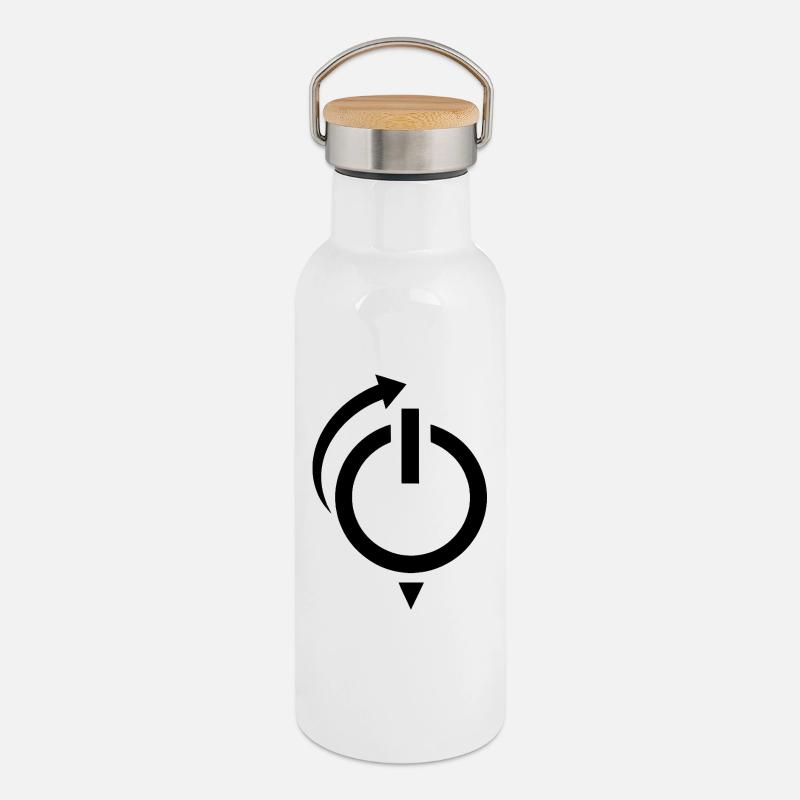 Power Button Restart Logo - Thermal Bottle with Bamboo Lid - white