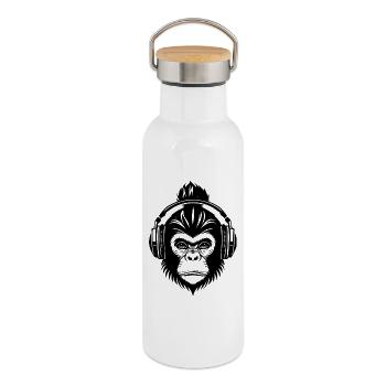 Schimpansenkopf Skate Street Sound Shirt - Thermosflasche mit Bambusdeckel - Weiß - Rechts