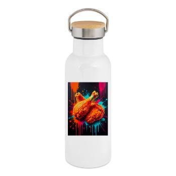 Goldenes Brathähnchen, das durch die Wellen bricht - Thermosflasche mit Bambusdeckel - Weiß - Rechts