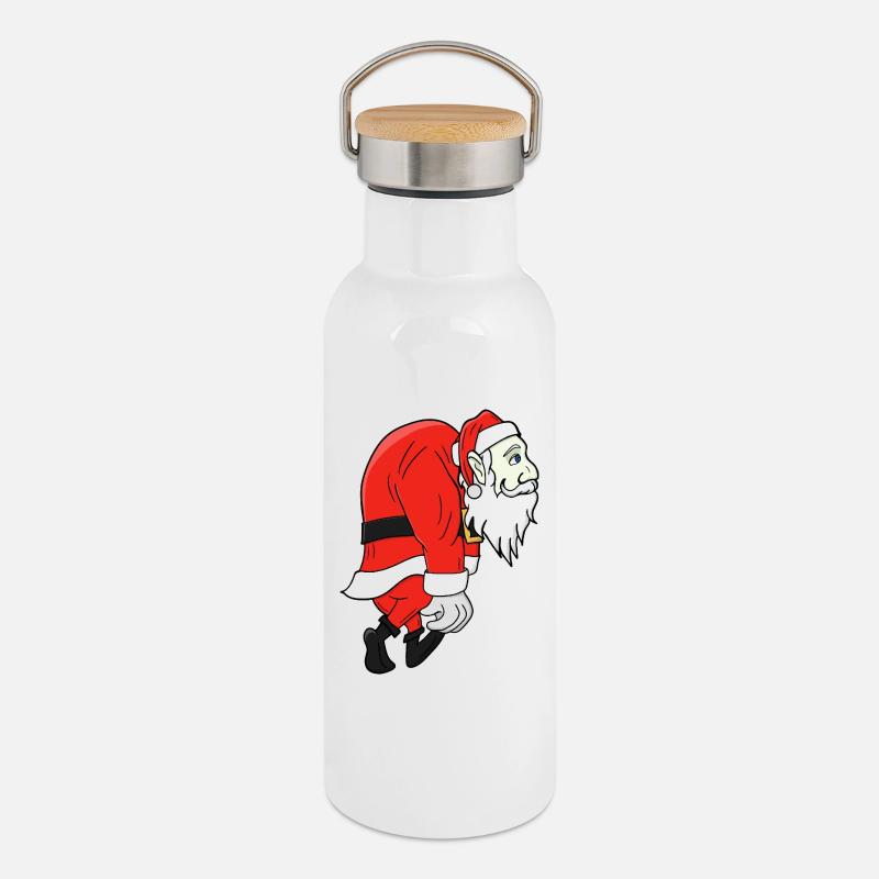 Tired Santa Claus - Thermal Bottle with Bamboo Lid - white