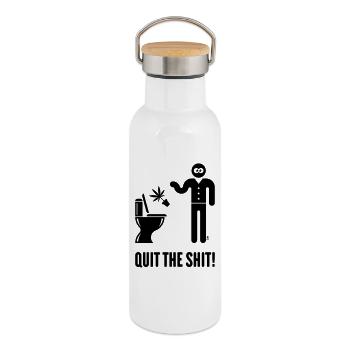 Quit The Shit! (Cannabis / Marihuana / Hanf / B) - Thermosflasche mit Bambusdeckel - Weiß - Rechts