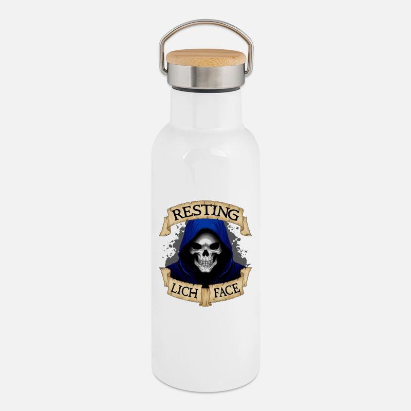 Resting Lich Face - Thermal Bottle with Bamboo Lid - white