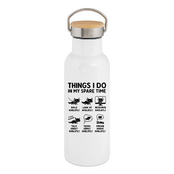 Drôle de passe-temps d’axolotl : temps de loisir - Gourde isotherme avec bouchon en bambou - blanc - Droite