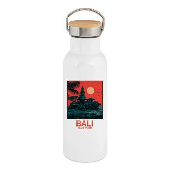 Île des Dieux de Bali - Gourde isotherme avec bouchon en bambou - blanc - Droite
