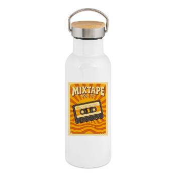 Retro-Mixtape-Illustration mit warmen Siebzigern - Thermosflasche mit Bambusdeckel - Weiß - Rechts