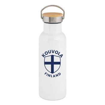 Kouvola Finnland-Schild-Logo - Thermosflasche mit Bambusdeckel - Weiß - Rechts
