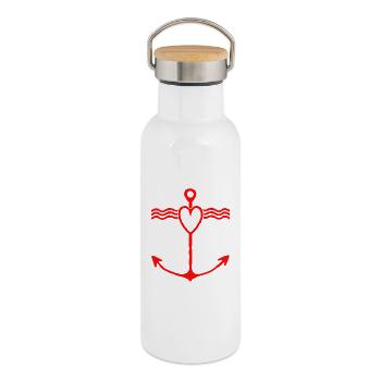 Herzanker Nautik Symbolik Liebe freunde - Thermosflasche mit Bambusdeckel - Weiß - Rechts