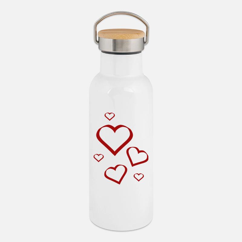 Saint-Valentin, Saint-Valentin, Saint-Valentin - Gourde isotherme avec bouchon en bambou - blanc