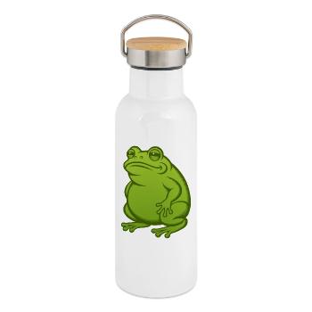 Dicker fetter Frosch - Dicke fette Kröte - Thermosflasche mit Bambusdeckel - Weiß - Rechts