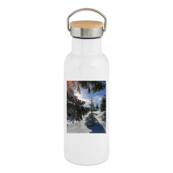 Winterwald Sonnenstrahlen im Schnee - Thermosflasche mit Bambusdeckel - Weiß - Rechts