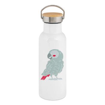 Perroquet gris Perroquet gris - Gourde isotherme avec bouchon en bambou - blanc - Droite