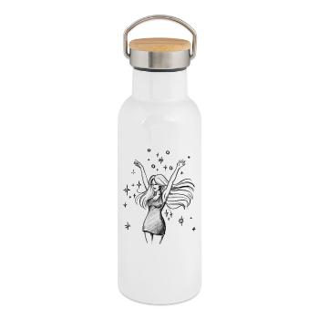 Dancing Woman Empowerment - Illustration - Thermal Bottle with Bamboo Lid - white - Right