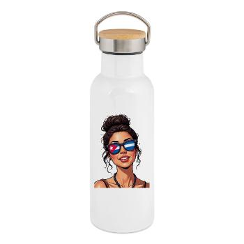Cuba Pride & Home - Design du drapeau de Cuba - Gourde isotherme avec bouchon en bambou - blanc - Droite