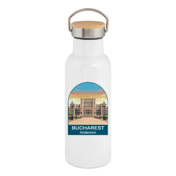 Bukarest Rumänien Vintage-Reiseplakat - Thermosflasche mit Bambusdeckel - Weiß - Rechts