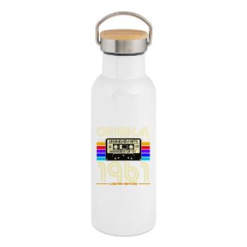 Cassette 1961 Retro Limité - Gourde isotherme avec bouchon en bambou - blanc - Droite