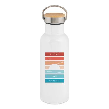 I Love Sunsets Quote for Beach Lovers - Thermal Bottle with Bamboo Lid - white - Right