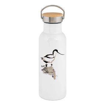 Ostfriesland-Kollektion: Säbelschnäbler - Thermosflasche mit Bambusdeckel - Weiß - Rechts