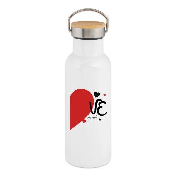 Romantisches Herzblatt-Design auf Textil - Thermosflasche mit Bambusdeckel - Weiß - Rechts