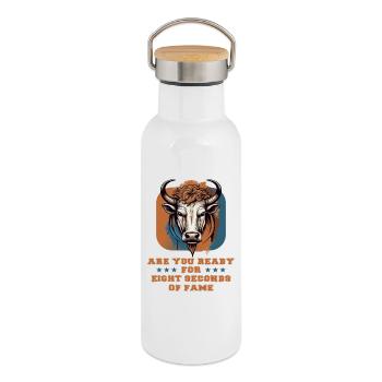 Cavalier de taureau - Gourde isotherme avec bouchon en bambou - blanc - Droite