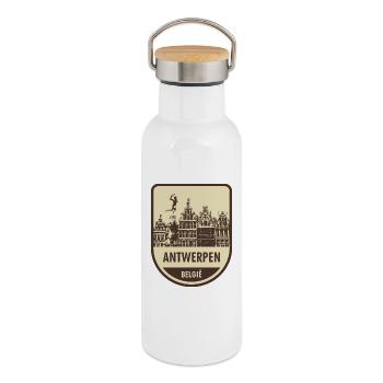 Panneau du paysage urbain d’Anvers - Gourde isotherme avec bouchon en bambou - blanc - Droite