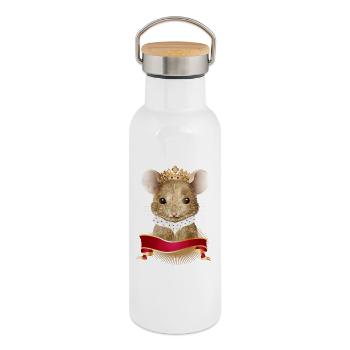 cute mouse with royal crown and ermine collar - Thermal Bottle with Bamboo Lid - white - Right