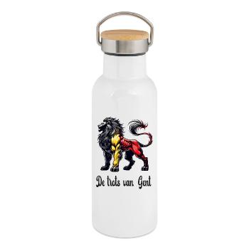 Ghent lion flag design - Thermal Bottle with Bamboo Lid - white - Right