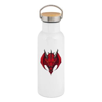 Roter Drachenkopf Frontansicht - Thermosflasche mit Bambusdeckel - Weiß - Rechts