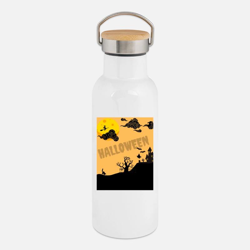 Halloween Silhouette von Moon - Thermosflasche mit Bambusdeckel - Weiß