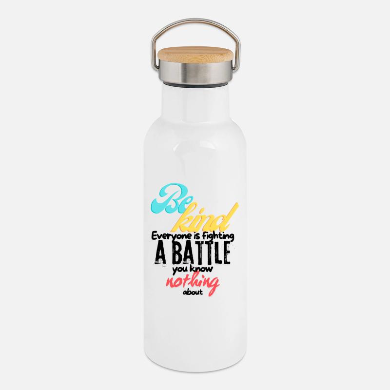 Be Kind - Thermosflasche mit Bambusdeckel - Weiß