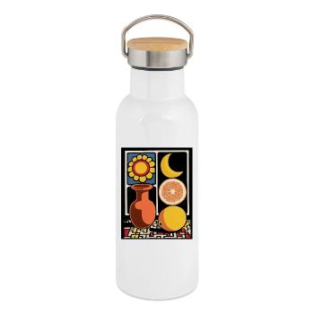 Sonnenblume Zitrus Mond - Thermosflasche mit Bambusdeckel - Weiß - Rechts