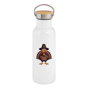 Thanksgiving Drôle Dinde de Thanksgiving - Gourde isotherme avec bouchon en bambou - blanc - Droite
