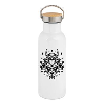 Rauhnächte Perchten Mask Pagan Symbol - Thermal Bottle with Bamboo Lid - white - Right