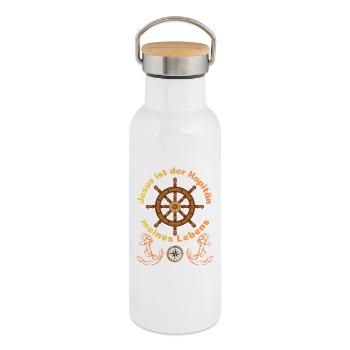 Jesus is the captain of my life - Christian - Thermal Bottle with Bamboo Lid - white - Right