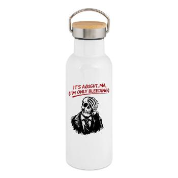 Skelett im Anzug mit rotem Text - Thermosflasche mit Bambusdeckel - Weiß - Rechts
