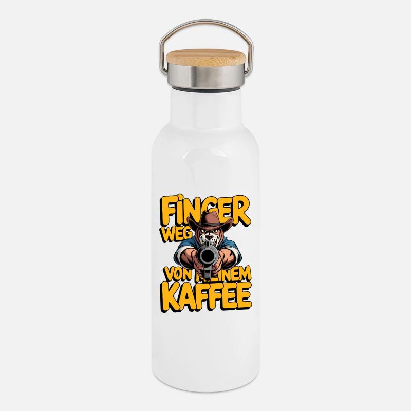 Hands off my coffee - Thermal Bottle with Bamboo Lid - white