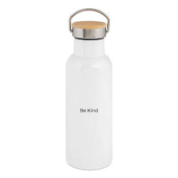 Sei freundlich. - Thermosflasche mit Bambusdeckel - Weiß - Rechts