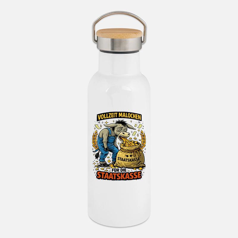 Full-time work for the state treasury - Thermal Bottle with Bamboo Lid - white