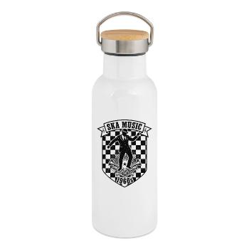SKA MUSIC Wappen 1960's - Thermosflasche mit Bambusdeckel - Weiß - Rechts