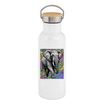 Elefant - Thermosflasche mit Bambusdeckel - Weiß - Rechts
