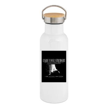 Black_White|Modern|Typographic|StreetwearTshirtpro - Gourde isotherme avec bouchon en bambou - blanc - Droite