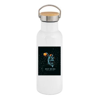 Bleu_SpaceModernSimpleT-ShirtNeverGiveUpMotivation - Gourde isotherme avec bouchon en bambou - blanc - Droite