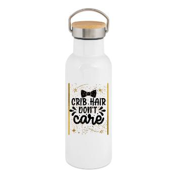 Étoiles dorées sur fond noir - Gourde isotherme avec bouchon en bambou - blanc - Droite