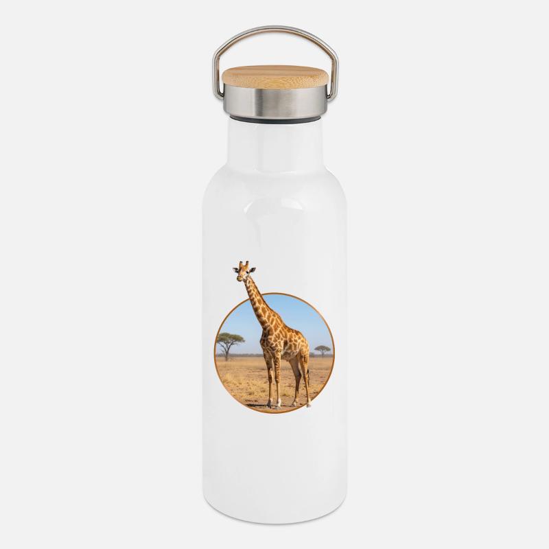 T-Shirt Design "Giraffe" - Thermal Bottle with Bamboo Lid - white