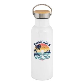 Vibes High Tides Sonnenuntergang - Thermosflasche mit Bambusdeckel - Weiß - Rechts