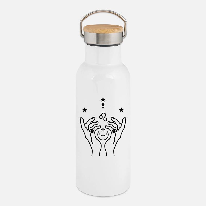 Monochrome Geometry Burst - Thermal Bottle with Bamboo Lid - white