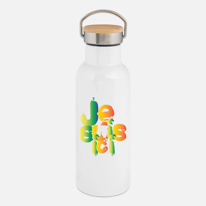 I'm here - Thermal Bottle with Bamboo Lid - white